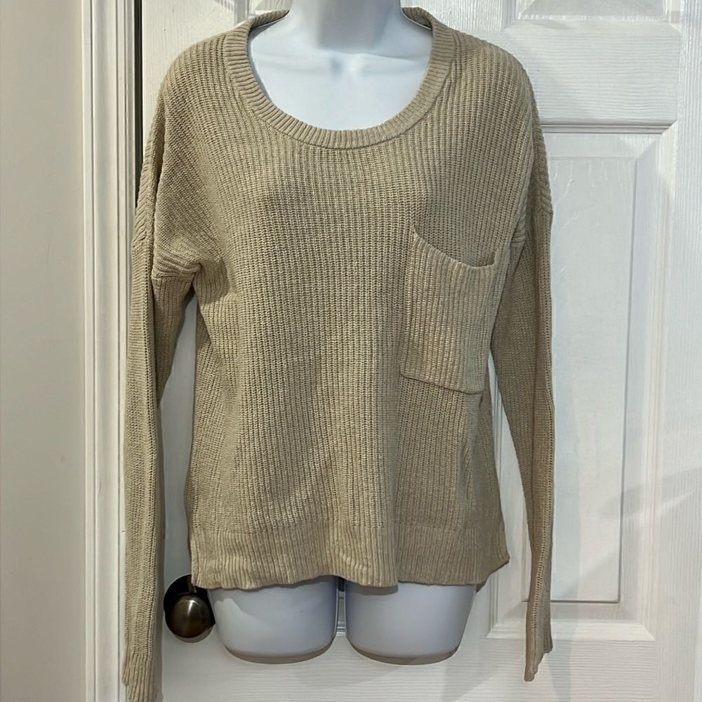 Madewell Sweater Women Beige Knit Cotton Blend Long Sleeve Slit‎ Pullover size S
